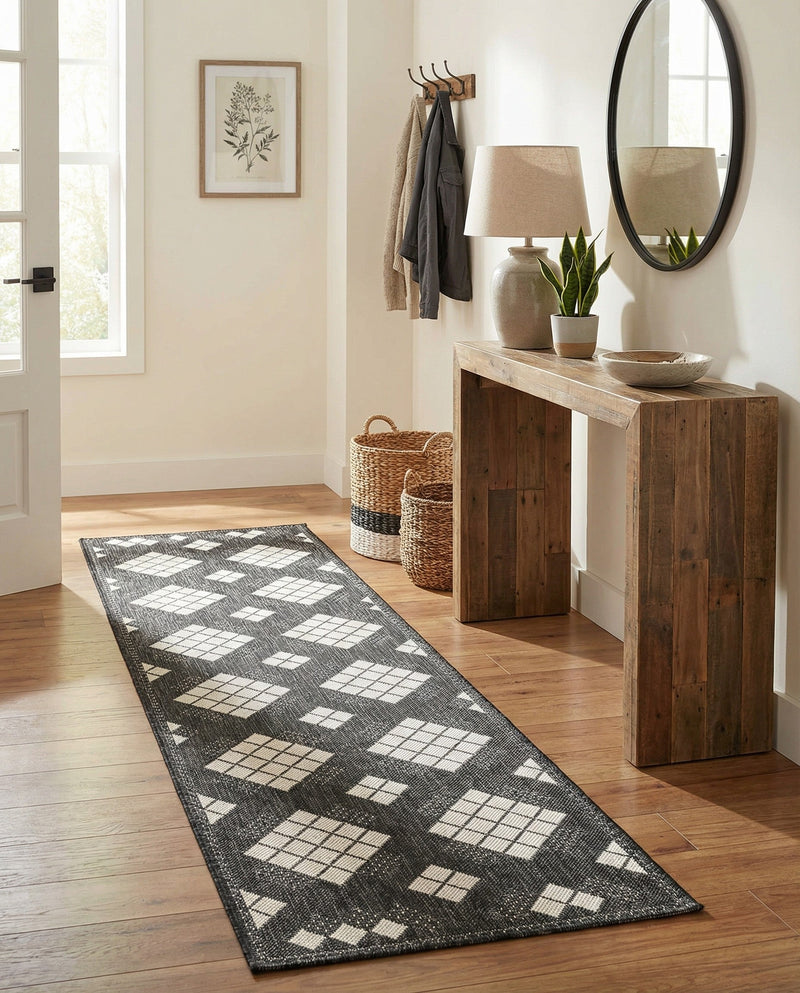 Urban Terrace Collection Area Rug -  Williamsburg Runner Black and White  lifestyle 71