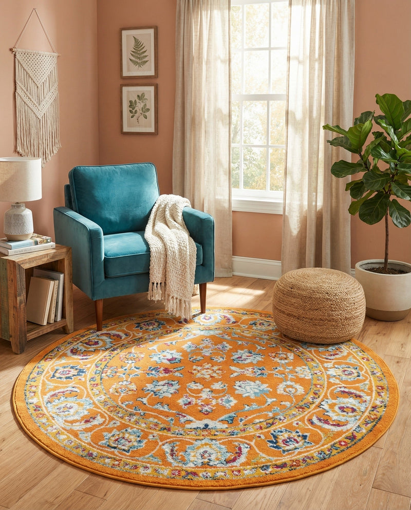 Adriana Terrace Collection Area Rug -  Positano (Orange) Round Orange  lifestyle 53