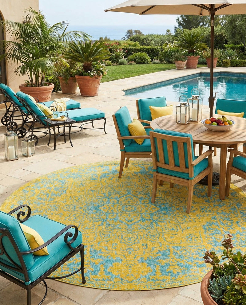 Urban Oasis Rugs Collection Area Rug -  Penthouse (Yellow and Aqua) Round Yellow and Aqua  lifestyle 46