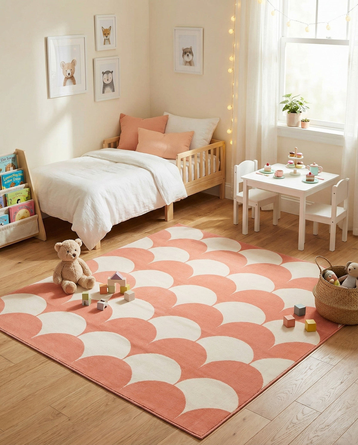 Wonder Tykes Collection Area Rug - Sparklewood Square Soft Coral Pink  lifestyle 141
