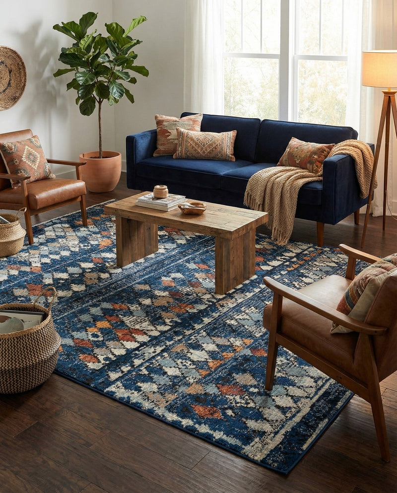 Tangier Treasures Collection Area Rug -  Marrakech Rectangle Navy Blue  lifestyle 12