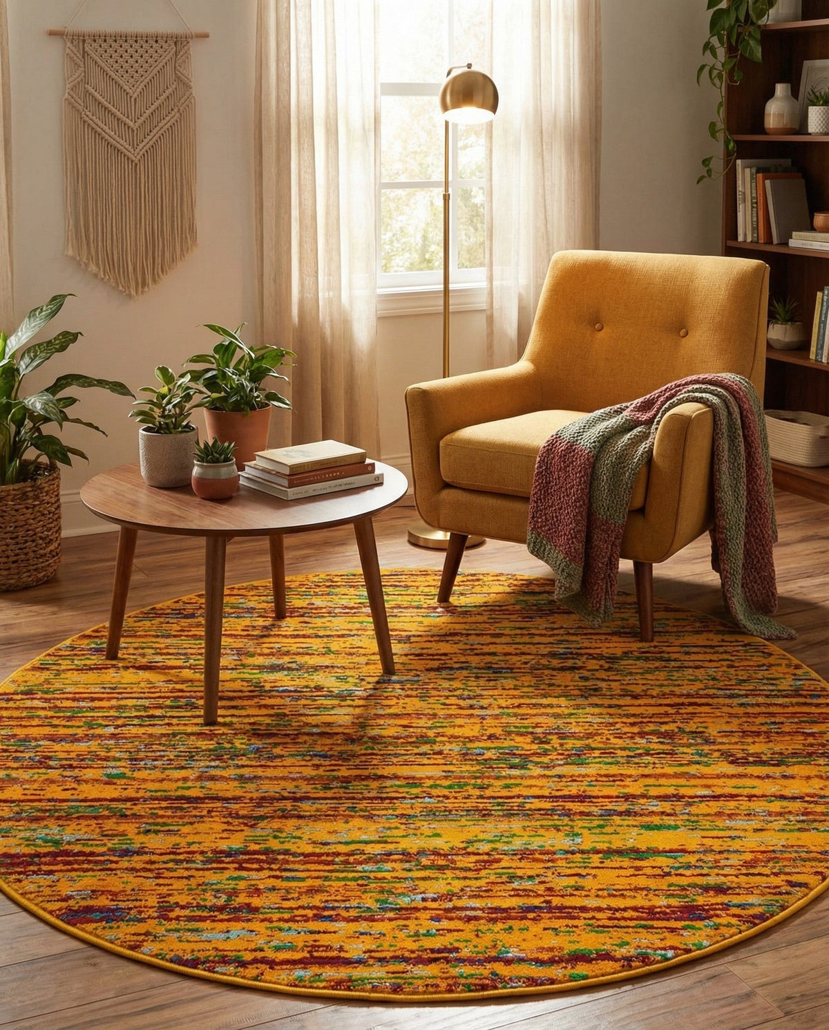 Caribbean Cove Collection Area Rug -  Lucia Round Yellow  lifestyle 58