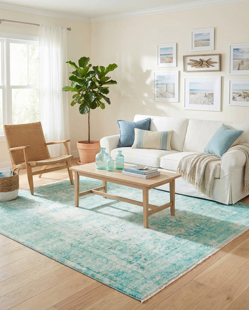 Bazaar Chic Collection Area Rug -  Taza Square Turquoise  lifestyle 50