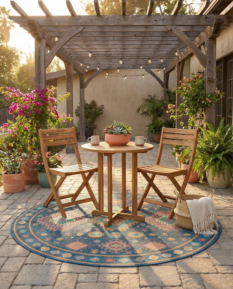 Coastal Terrace Collection Area Rug -  Dunes Round Navy Blue  lifestyle 35