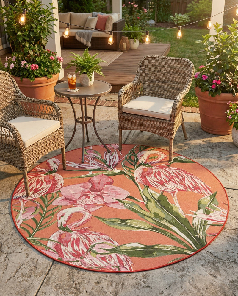 Seaside Blooms Collection Area Rug -  Kyoto Round Coral  lifestyle 60