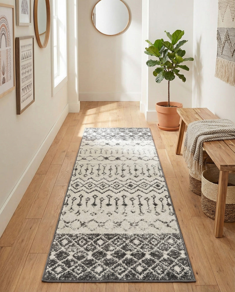 Mediterranean Lattice Collection Area Rug -  Casablanca (Ivory and Gray) Runner Ivory and Gray  lifestyle 35