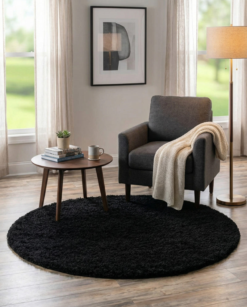 Plush Oasis Collection Area Rug - Serenity (Jet Black) Round Jet Black  lifestyle 42