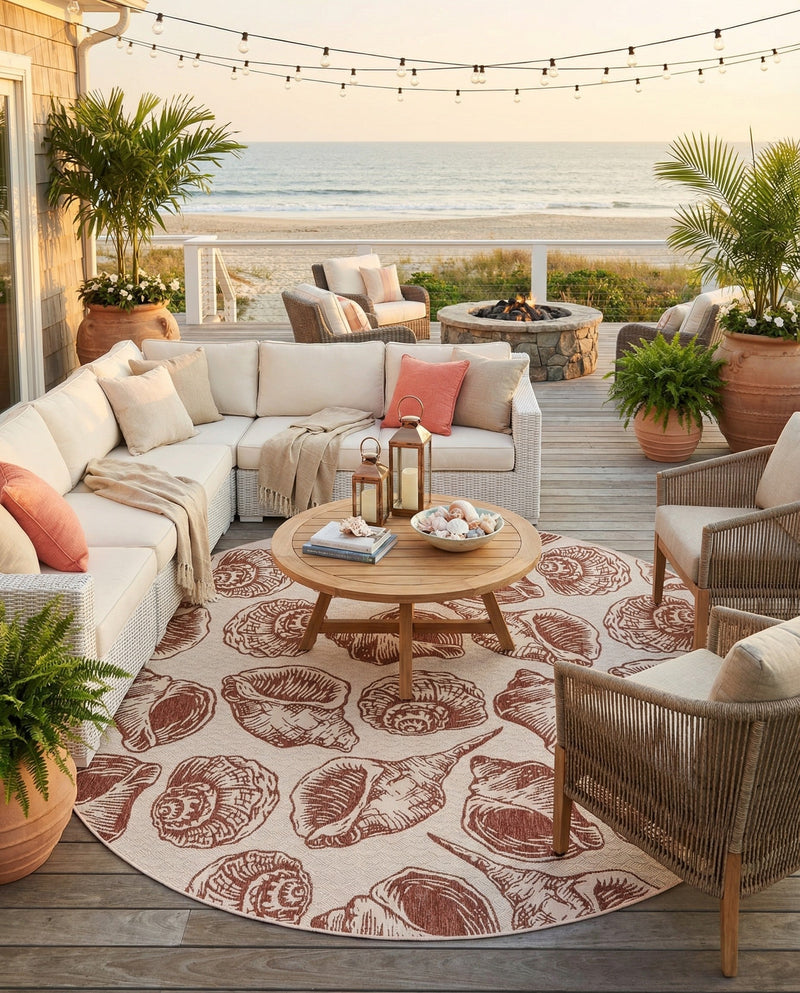 Seaside Haven Rugs Collection Area Rug -  Lighthouse (Ivory Rust Red) Round Ivory Rust Red  lifestyle 30