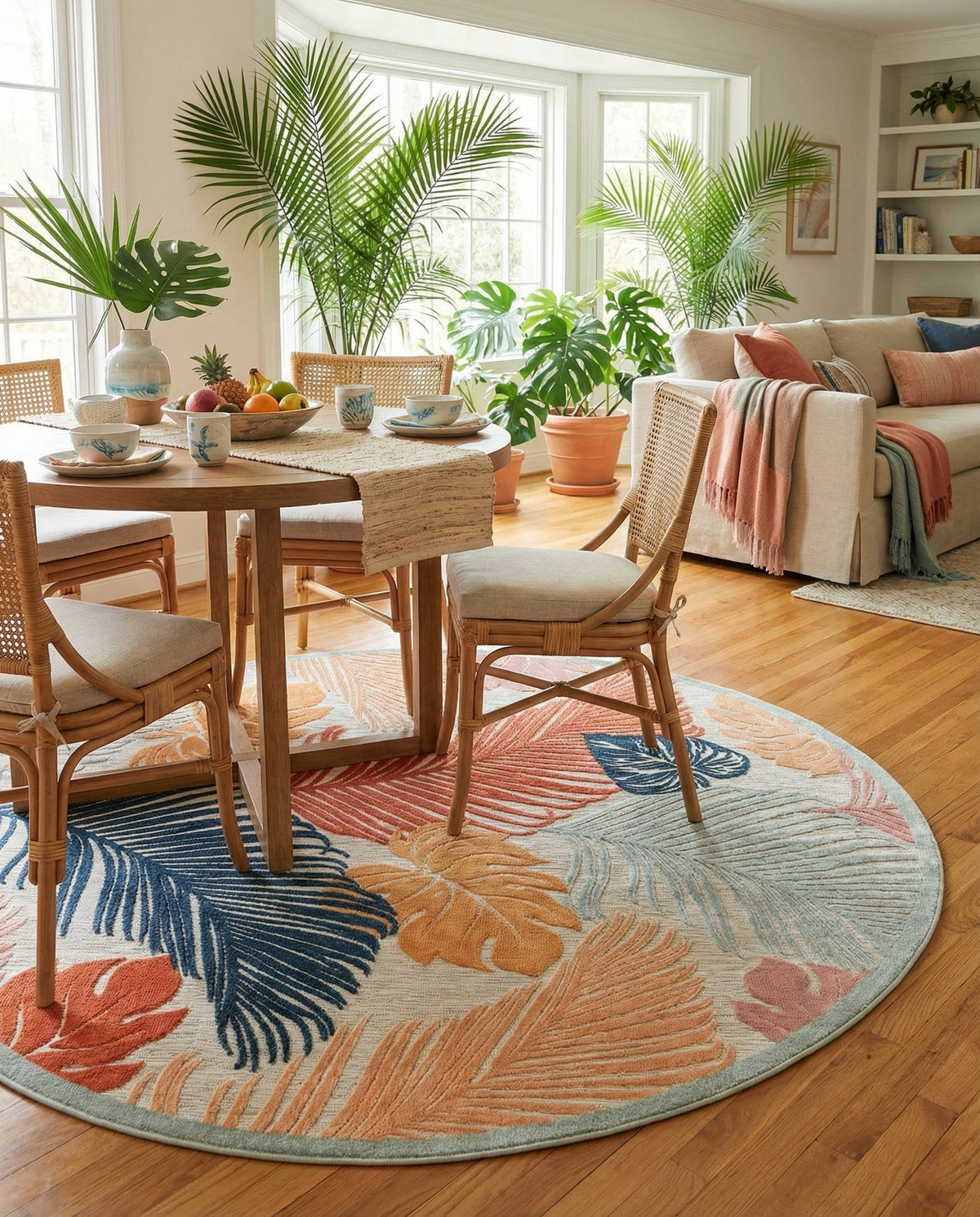 Seaside Blooms Collection Area Rug -  Tranquil Round Multi  lifestyle 116