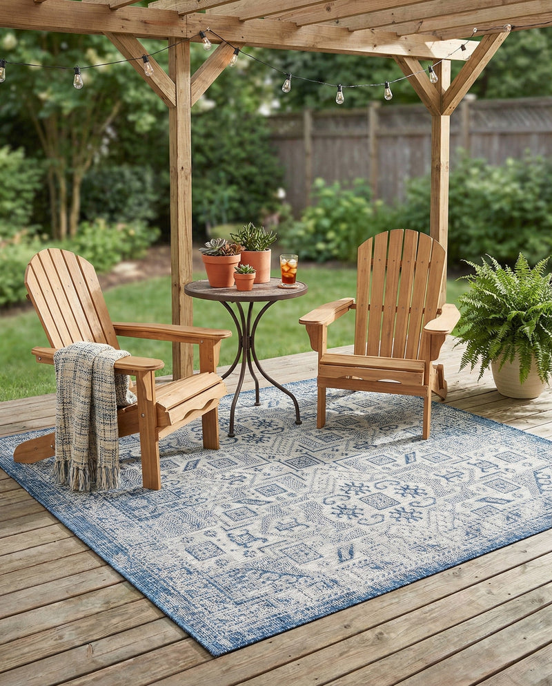 Tribal Terrace Treasures Collection Area Rug - Mayan Marina (Blue) Square Blue  lifestyle 32