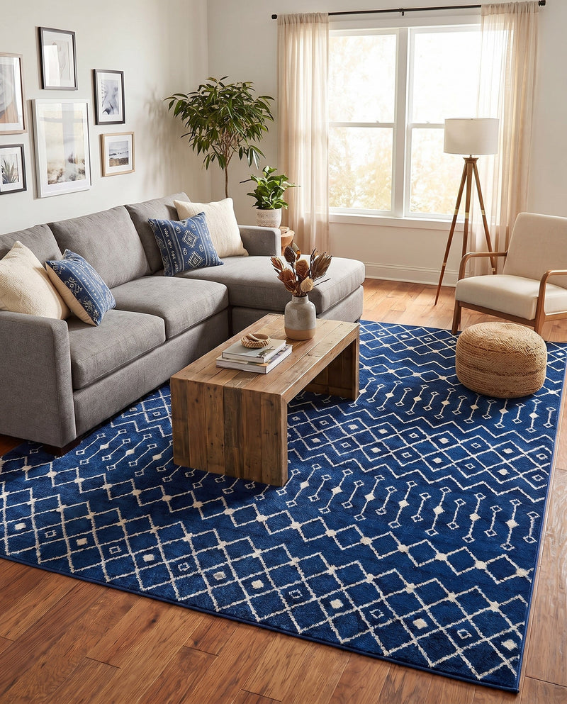 Mediterranean Lattice Collection Area Rug - Santorini (Navy Blue) Square Navy Blue  lifestyle 88