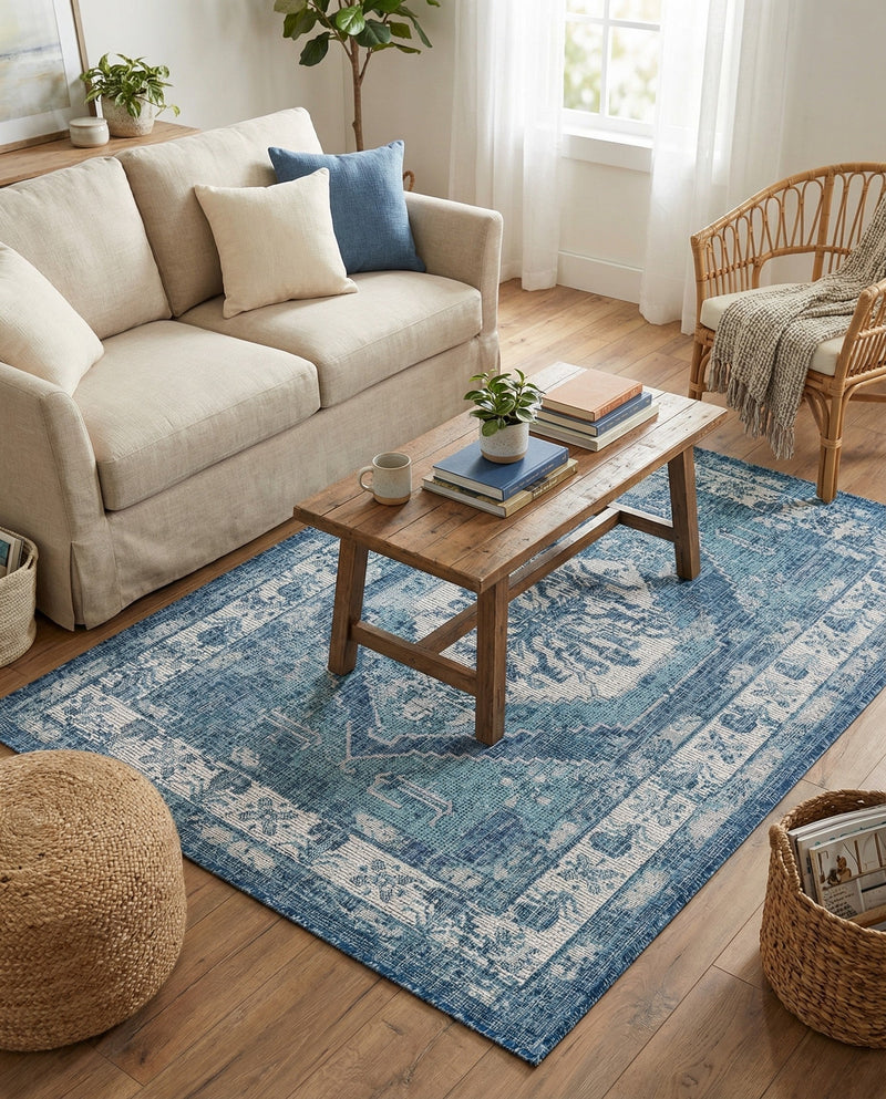 Patio Heritage Collection Area Rug -  Augusta (Blue) Rectangle Blue  lifestyle 29