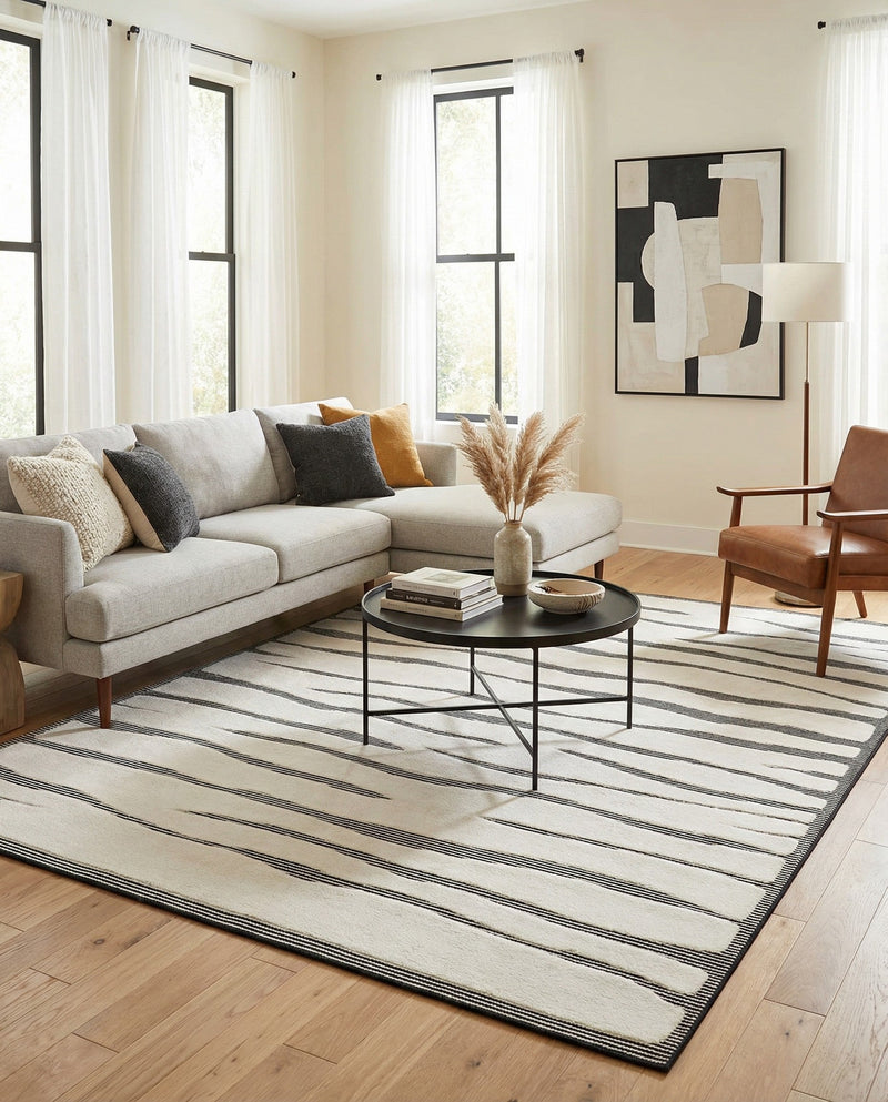Monochrome Collection Area Rug - Slate Rectangle Ivory White  lifestyle 9