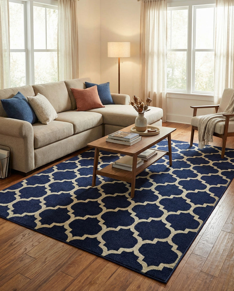 Lattice Gardens Collection Area Rug -  Bloomfield (Dark Blue) Rectangle Dark Blue  lifestyle 8