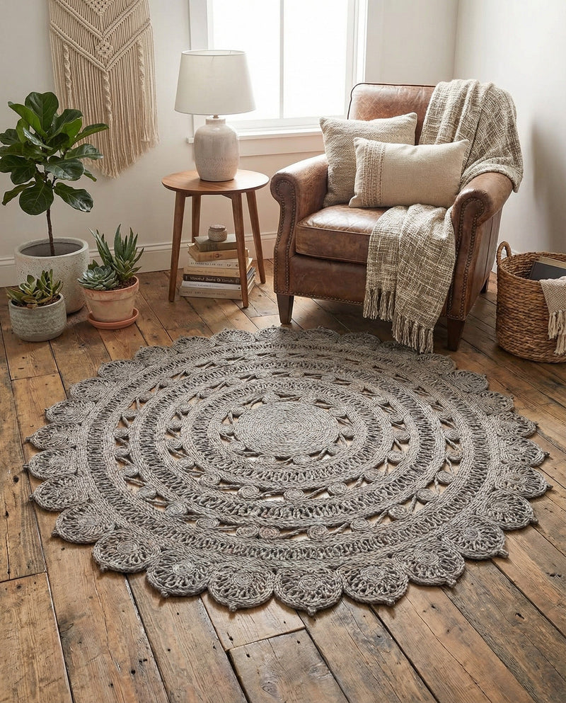 Woven Seaside Jute Collection Area Rug - Coastalhaven (Gray) Round Gray  lifestyle 30