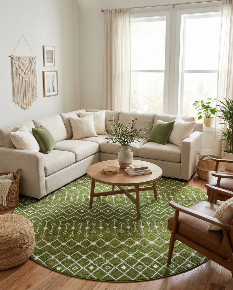 Mediterranean Lattice Collection Area Rug - Santorini (Green) Round Green  lifestyle 60