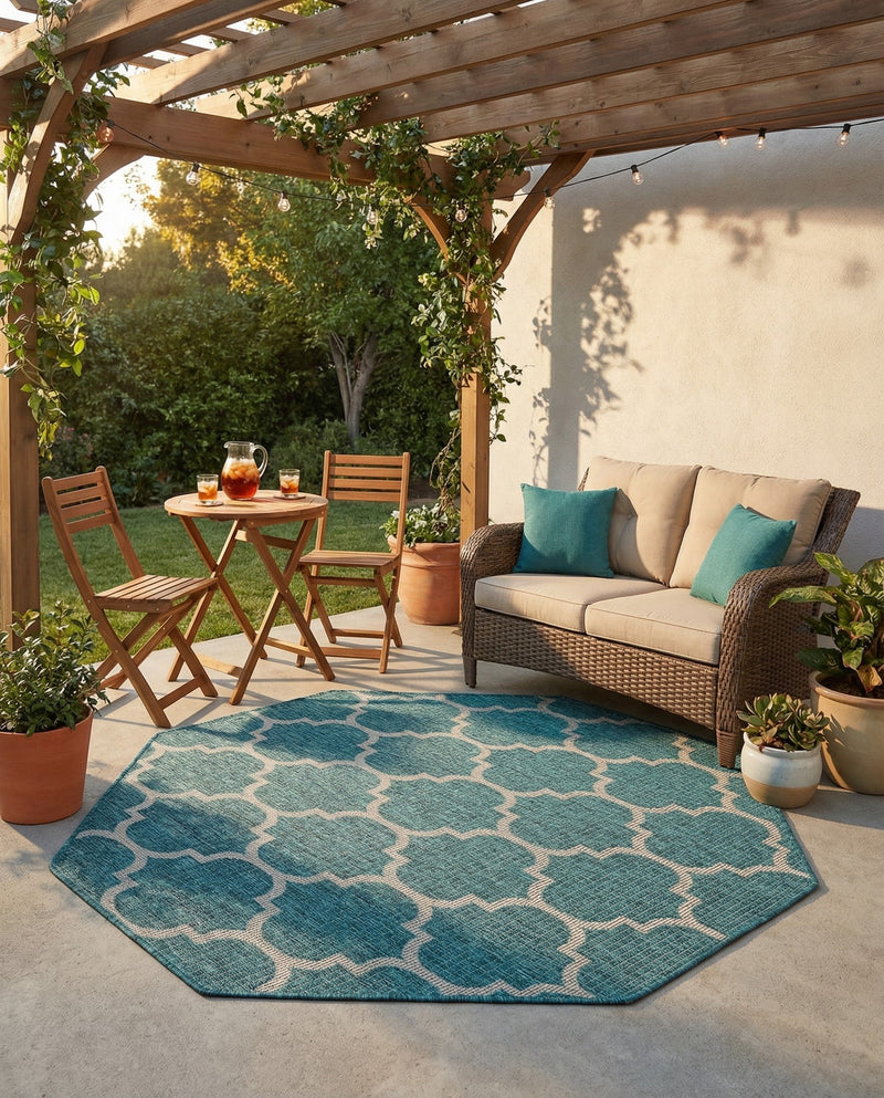 Savannah Pergola Collection Area Rug - Arbor (Teal) Octagon Teal  lifestyle 80