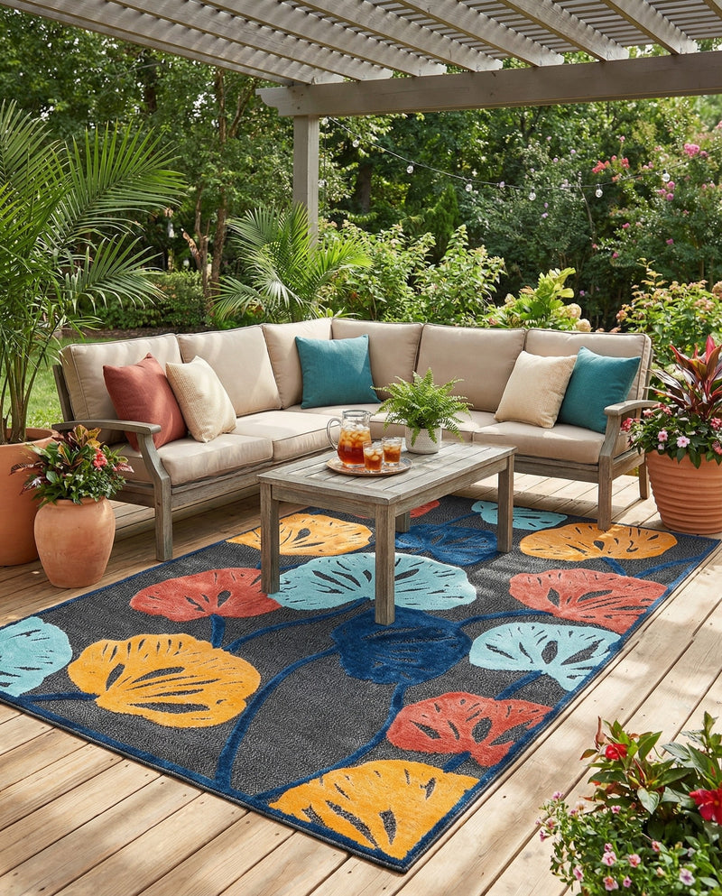 Caribbean Terrace Collection Area Rug -  Grenada Rectangle Charcoal  lifestyle 10