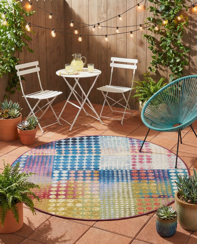 Urban Terrace Collection Area Rug -  Atrium Round Multi  lifestyle 64