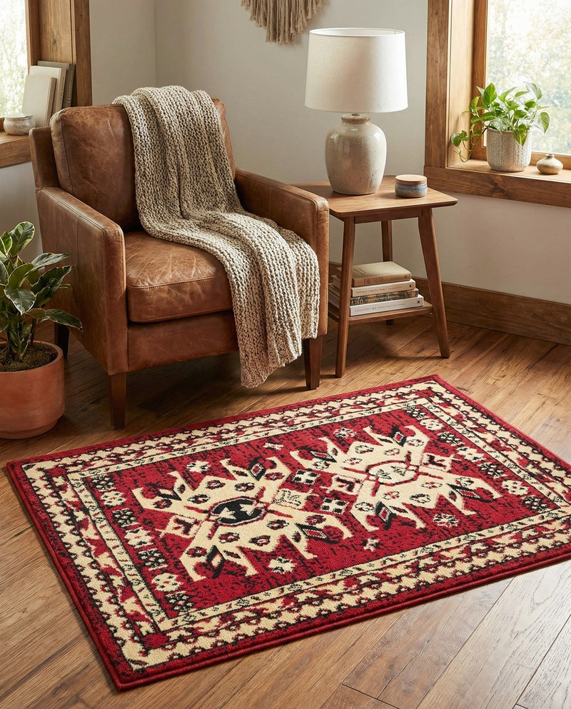 Tabriz Tapestries Collection Area Rug - Azerbaijan (Red) Rectangle Red  lifestyle 17