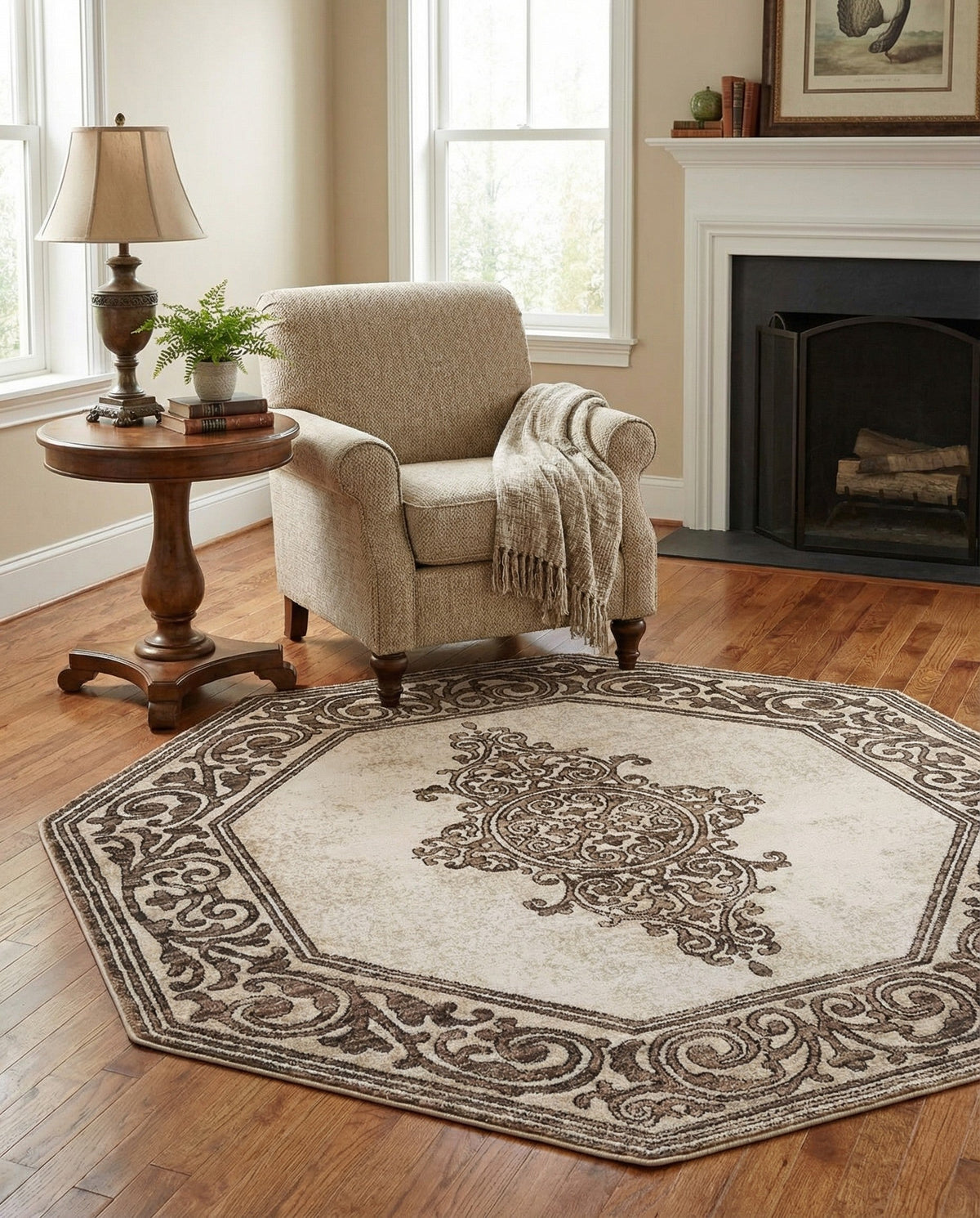 Sanctuary Retreat Collection Area Rug - Haven Octagon Chocolate Brown  lifestyle 175
