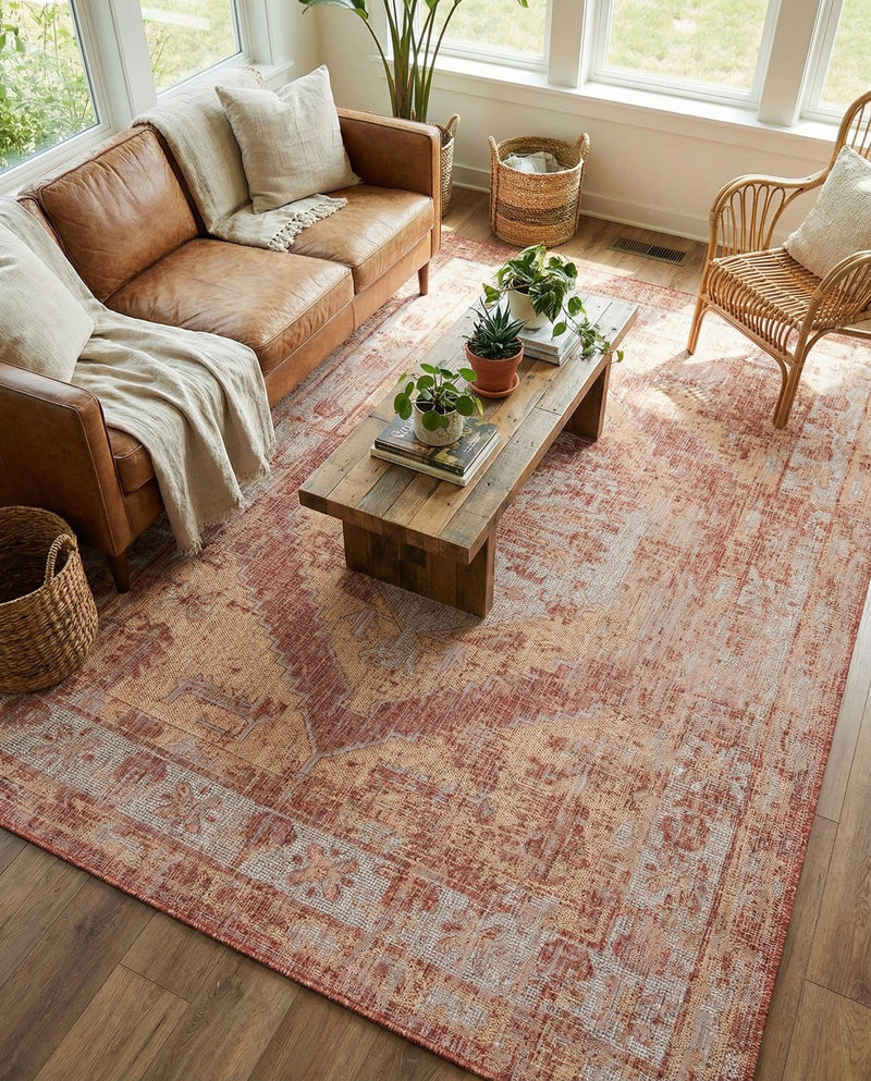 Patio Heritage Collection Area Rug -  Augusta (Rust Red) Rectangle Rust Red  lifestyle 14