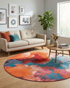 Urban Terrace Collection Area Rug -  Patio Round Gray and Pink  lifestyle 64