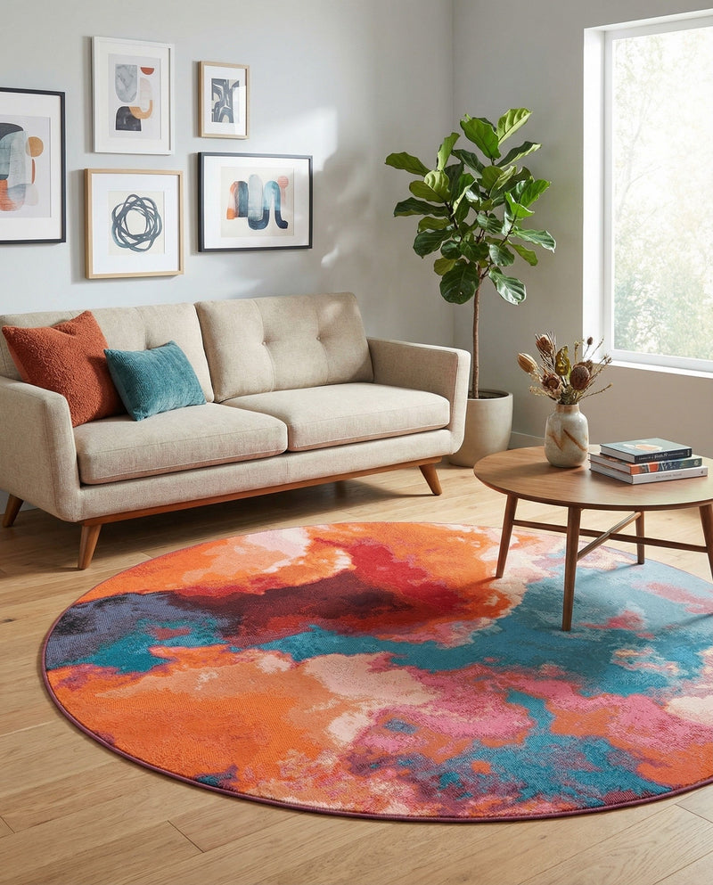 Urban Terrace Collection Area Rug -  Patio Round Gray and Pink  lifestyle 64