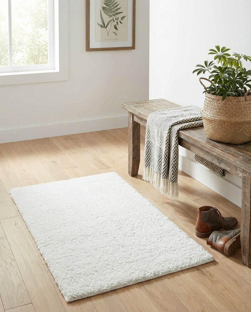 Solid Shag Seaside Collection Area Rug - Azure Cove (Snow White) Rectangle Snow White  lifestyle 10