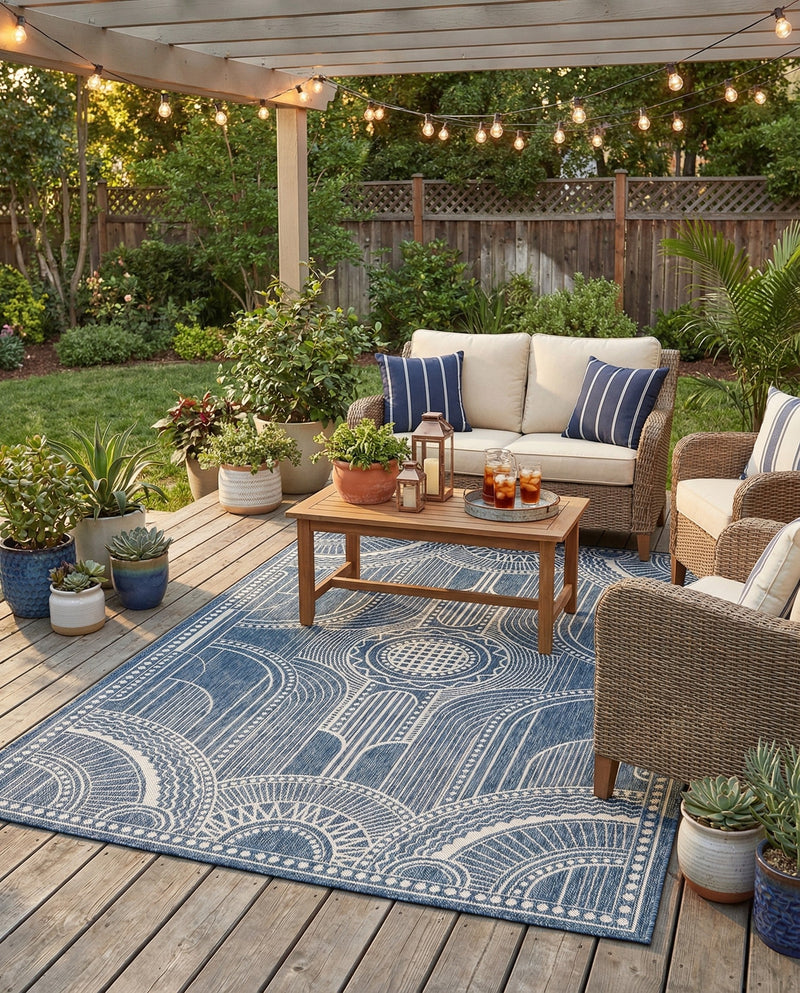 Patio Heritage Collection Area Rug -  Asheville Rectangle Blue  lifestyle 19