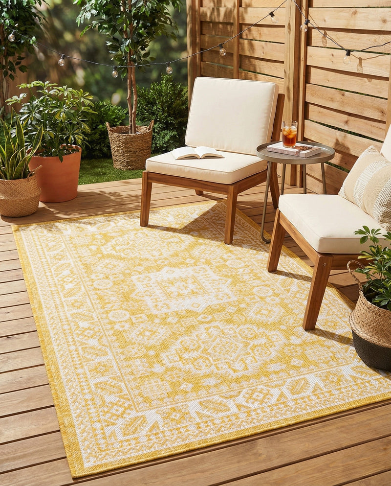 Tribal Terrace Treasures Collection Area Rug -  Incan Isle (Yellow) Rectangle Yellow  lifestyle 32