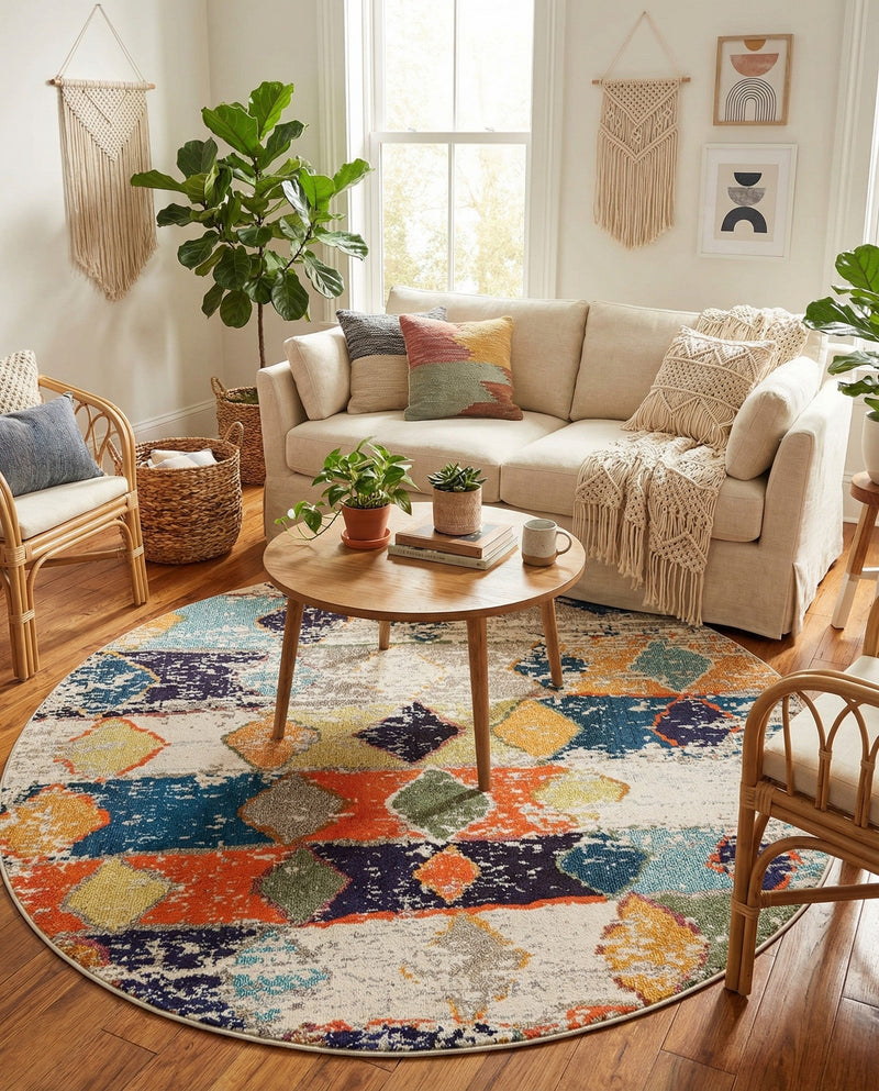 Colorburst Oasis Collection Area Rug -  Marina Round Ivory  lifestyle 63