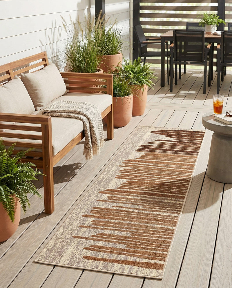 Urban Terrace Collection Area Rug -  Balcony Runner Beige Brown  lifestyle 52