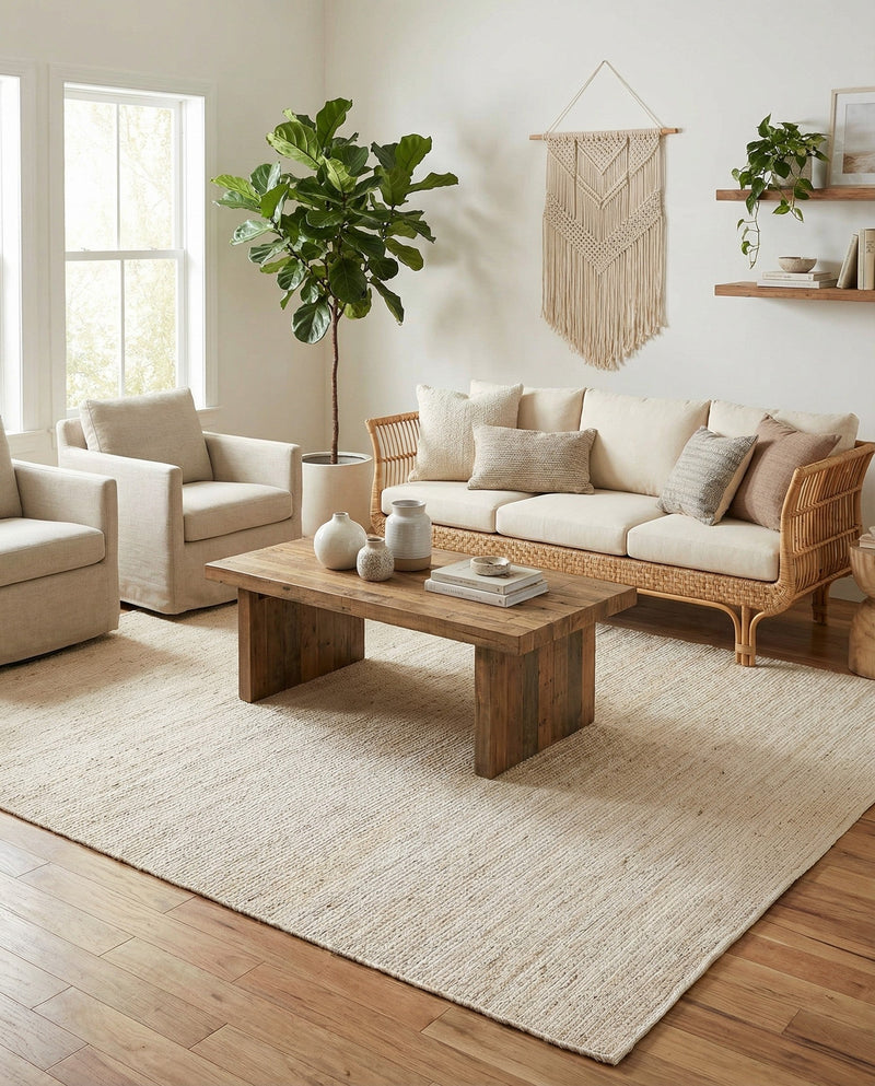 Woven Seaside Jute Collection Area Rug - Savannah (White) Rectangle White  lifestyle 3