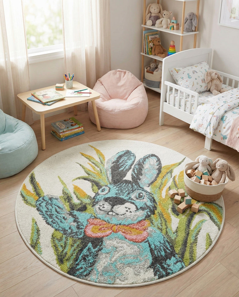 Wonder Tykes Collection Area Rug -  Ombre Round Ivory  lifestyle 7