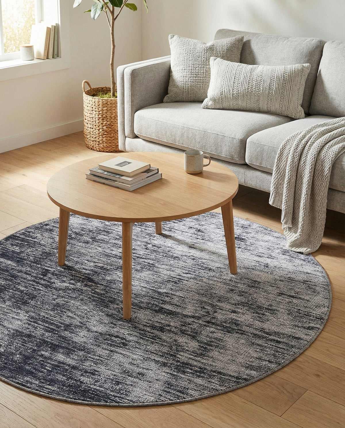 Sahara Essence Collection Area Rug - Oasis (Gray) Round Gray  lifestyle 85