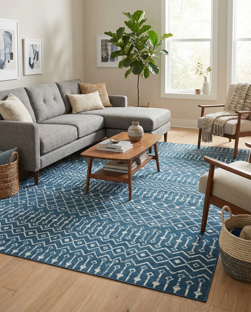 Marrakech Lattice Collection Area Rug - Medina (Blue) Rectangle Blue  lifestyle 3