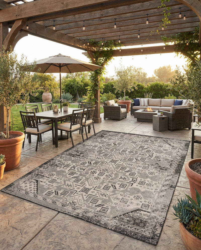 Tribal Terrace Treasures Collection Area Rug - Mayan Marina (Charcoal Gray) Rectangle Charcoal Gray  lifestyle 5
