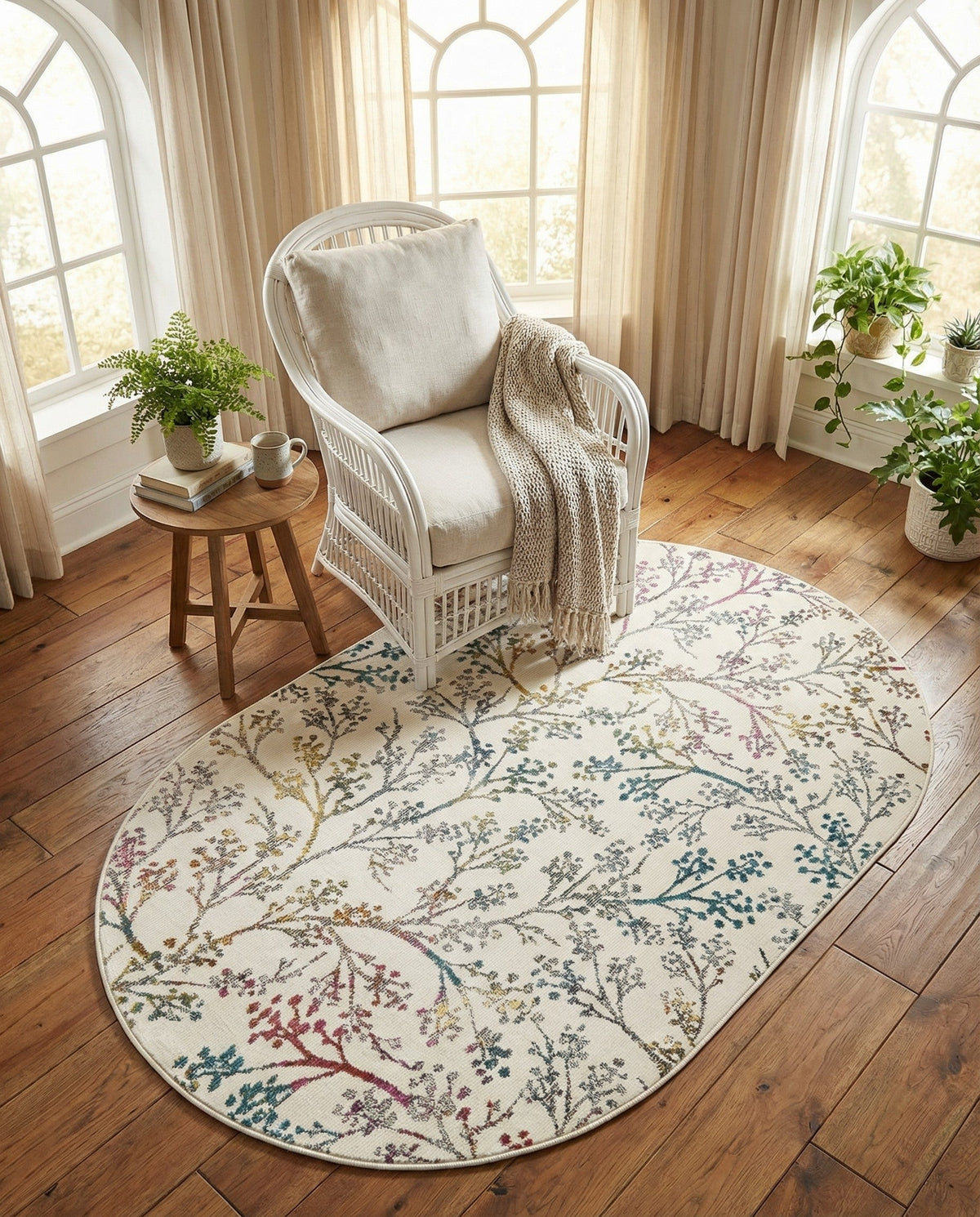 Meadow Breeze Collection Area Rug -  Sunbeam Oval Ivory  lifestyle 147