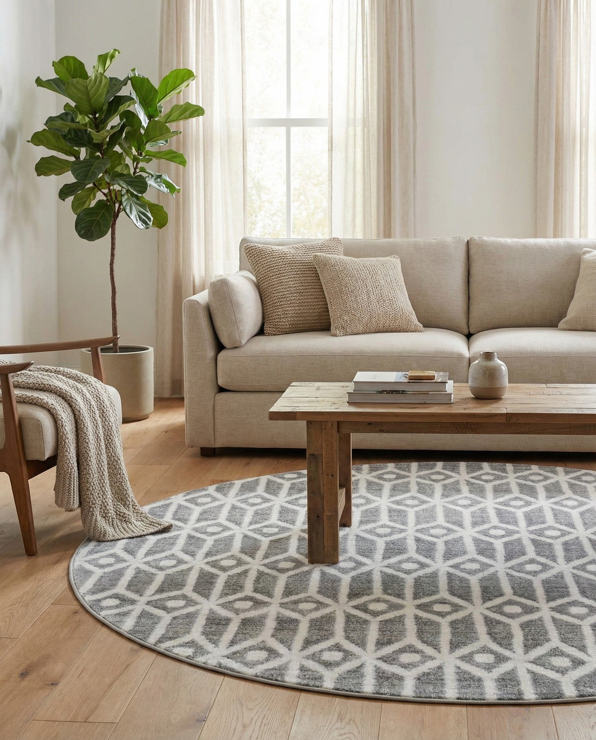 Garden Maze Retreat Collection Area Rug -  Mazeview Round Gray  lifestyle 110