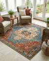 Patio Heritage Collection Area Rug -  Grove Square Navy Blue and Rust Red  lifestyle 64
