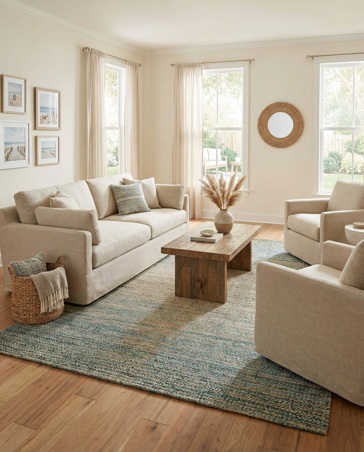Savannah Threads Collection Area Rug -  Gobi Rectangle Ivory and Blue  lifestyle 6