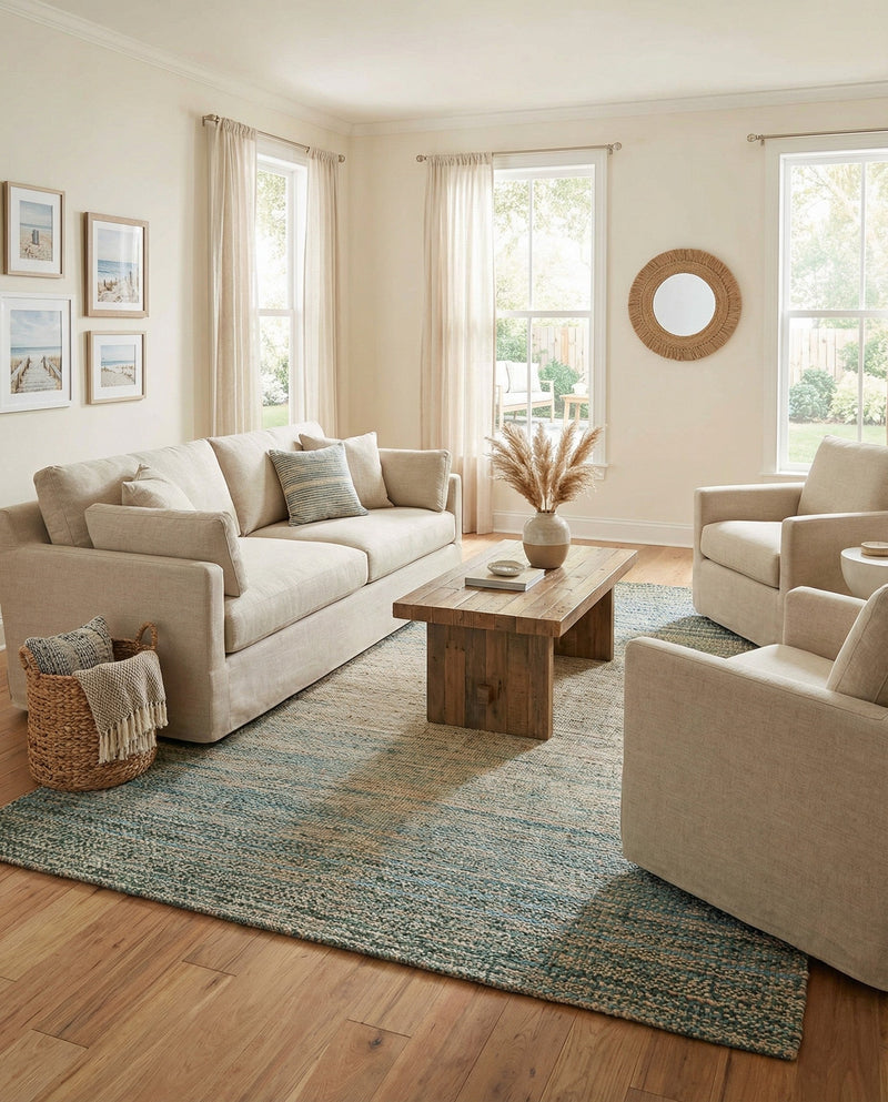Savannah Threads Collection Area Rug -  Gobi Rectangle Ivory and Blue  lifestyle 6