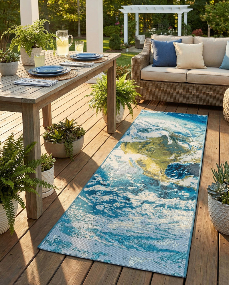 Urban Terrace Collection Area Rug -  Pergola Runner Blue  lifestyle 17