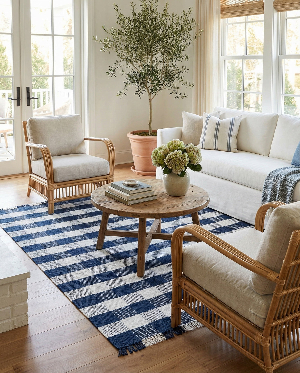 Sustainable Grid Indoor-Outdoor Oasis Collection Area Rug - Savannah Square Navy Blue  lifestyle 198