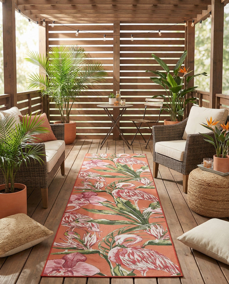 Seaside Blooms Collection Area Rug -  Kyoto Runner Coral  lifestyle 53