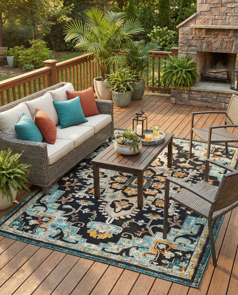 Outdoor Marrakesh Collection Area Rug -  Essaouira Rectangle Navy Blue  lifestyle 21