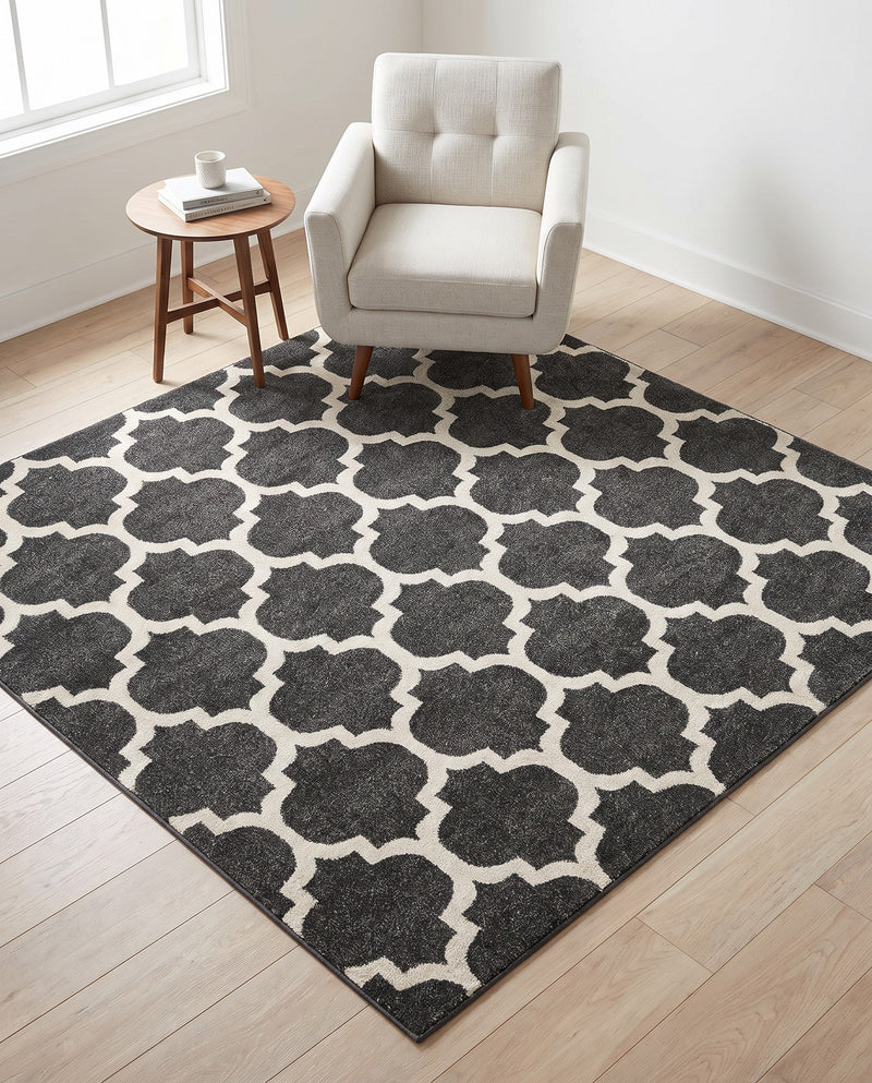 Lattice Gardens Collection Area Rug -  Bloomfield (Black) Square Black  lifestyle 78