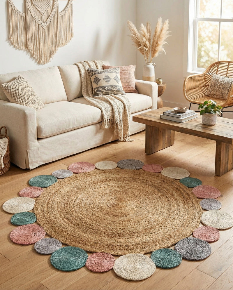 Woven Seaside Jute Collection Area Rug - Sienna Round Multi  lifestyle 68