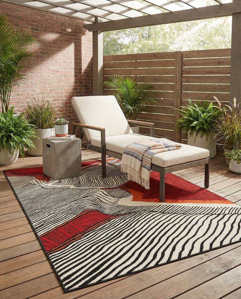 Urban Terrace Collection Area Rug -  Porch Rectangle Red and Black  lifestyle 12